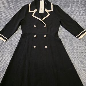 Elegant Black and Cream Long Sleeve Dress